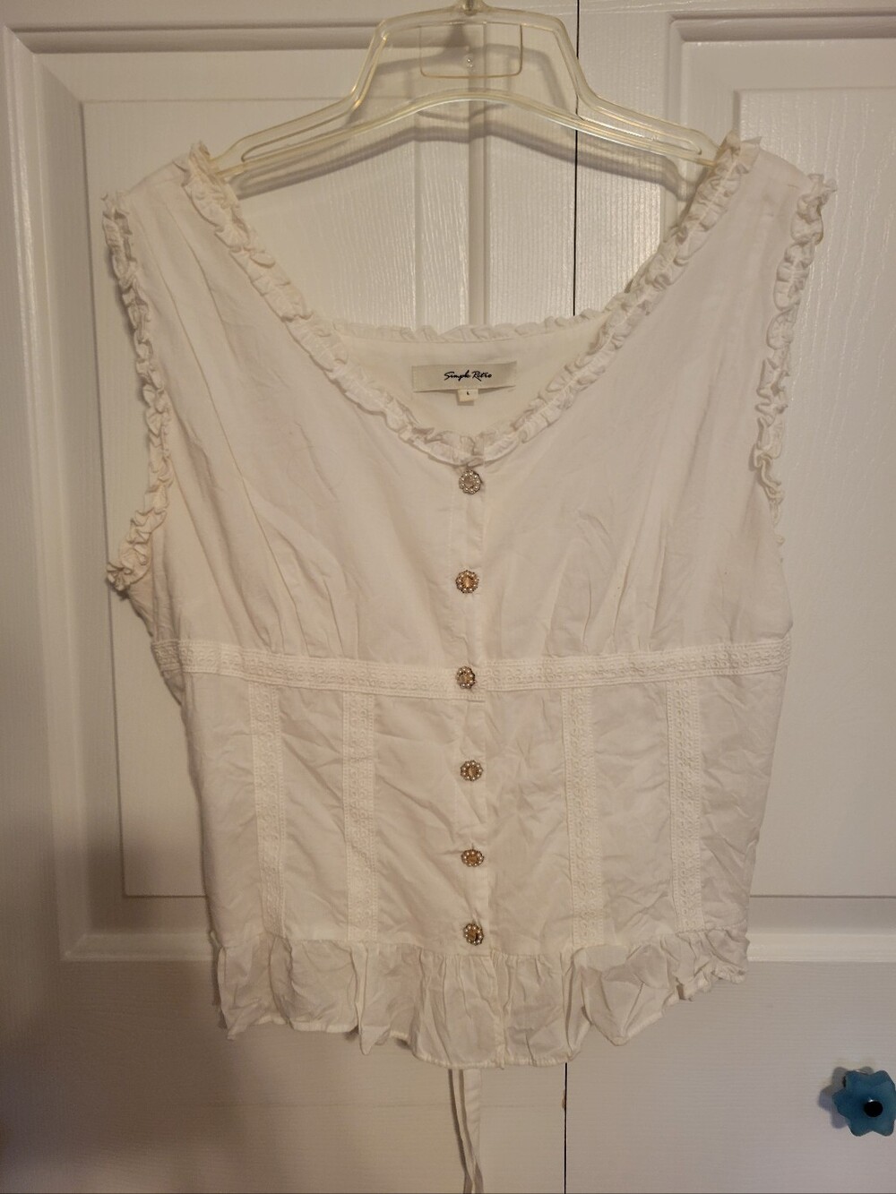 Cropped White Ruffle-Trim Button Front Blouse